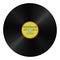 Realistic vector gramophone vinyl record in retro style with yellow label. Vintage audio plastic disk