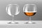 Realistic vector icon. Set of two glassses with cognac. Empty and full. Isolated on transparent background