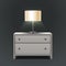 realistic vector icon. White bedside table with lapm on top with light.