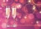 Realistic vector illustration of champagne glass on blurred holiday pink sparkle background