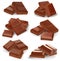 Realistic vector illustration, set of broken chocolate bars