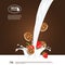 Realistic vector milk splash with strawberry and sandwich cookies. Empty milk advertisement or banner template for your