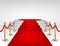 Realistic vector red event carpet, gold barriers and white stairs isolated on white background. Design template, clipart