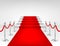 Realistic vector red event carpet, silver barriers and white stairs isolated on white