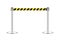 Realistic vector retractable belt stanchion. Crowd control barrier posts with caution strap. Queue lines. Restriction