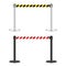 Realistic vector retractable belt stanchion. Crowd control barrier posts with caution strap. Queue lines. Restriction