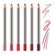 Realistic vector set of lip pencil mockup. Decorative cosmetic colored pencils. Red, pink, magenta color Cosmetic pencil