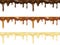 Realistic vector set of melted dark, white and milk sweet chocolate dripping seamless. Vector design for desserts or