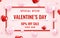 Realistic vector template of Valentine`s Day sale background with balloons hearts icon. Romantic composition of frame and banner