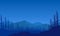 Realistic view of mountains with forest from the outskirts of the city at nighttime.Vector illustration