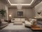 Realistic villa interior midcentury style design.