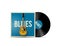 Realistic vinyl disc mockup with blues music cover with classic electric guitar on it. Works for blues rock playlist or album