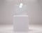 Realistic vote box. Election paper ballot, 3D transparent container on white podium. Plastic poll cube with hole and