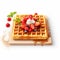 Realistic Waffle With Berries, Cream, Syrup And Nuts - 3d Illustration