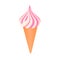 Realistic waffle cone with white and pink soft ice cream isolated. Vanilla and strawberry flavor of desserts. Concept of summer