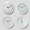 Realistic Wall Clocks Set Vector Illustration. Transparent Face. One Clock For Every Hour. Black Hands. Ready To Apply. Graphic El