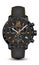 Realistic watch clock chronograph black steel leather strap dark grey yellow arrow on white design classic luxury vector