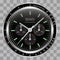Realistic watch clock chronograph face stainless steel black dial on checkered pattern background vector