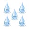 Realistic water drops. Moisturizing effect percentages cosmetics droplets. Isolated liquids vector set