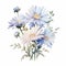 Realistic Watercolor Aster Bouquet Clipart In French Blue Hues