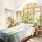 Realistic Watercolor Bedroom With Arched Doorway