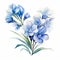 Realistic Watercolor Blue Flower Illustration On White Background