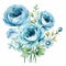 Realistic Watercolor Blue Flowers On White Background