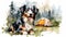 Realistic Watercolor Camping Dog Illustration With Dynamic Brushstrokes