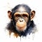 Realistic Watercolor Chimpanzee Head Illustration With Fantasy Elements
