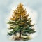 Realistic Watercolor Clipart Of A Detailed Larch Tree With Hdr Effect