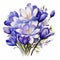 Realistic Watercolor Crocus Bouquet Clipart With Violet And Blue Flowers