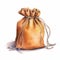 Realistic Watercolor Drawing Of A Brown Bag With Drawstring