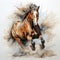 Realistic Watercolor Drawing Of A Dynamic Horse Running