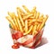 Realistic Watercolor Drawing Of French Fries On White