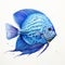 Realistic Watercolor Fish: Blue Diamond Discus On White Background