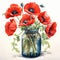 Realistic Watercolor Glass Jar With Poppies Inside