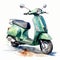 Realistic Watercolor Green Scooter Clipart With White Background