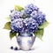 Realistic Watercolor Hydrangea In Vase Clipart - Detailed And High Contrast