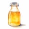 Realistic Watercolor Illustration Of Amber Glass Bottle With Juice