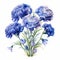Realistic Watercolor Illustration Of Blue Carnations