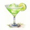 Realistic Watercolor Illustration Of A Green Margarita Cocktail