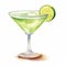 Realistic Watercolor Illustration Of A Green Margarita With Lime