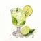 Realistic Watercolor Illustration Of Lime Margarita Cocktail