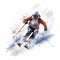 Realistic Watercolor Illustration Of A Skier Going Downhill