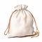 Realistic Watercolor Illustration Of A White Drawstring Bag With Leather Strap