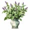 Realistic Watercolor Lavender Flowers In Vase Clipart