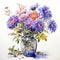 Realistic Watercolor Painting Of Blooming Flowers In A Vase