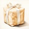 Realistic Watercolor Painting Of A Brown Present With White Bow