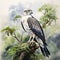 Realistic Watercolor Painting Of An Eagle On A Jungle Tree Branch