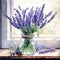 Realistic Watercolor Painting Of Lavender In Vase On Window Sill